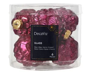 Decoris dennenappel glas 5x7cm 6st granaatappel - afbeelding 1