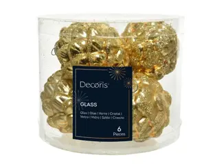 Decoris dennenappel glas 5x7cm 6st licht goud - afbeelding 1