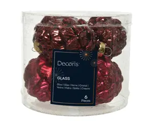 Decoris dennenappel glas 5x7cm 6st ossenbloed - afbeelding 1