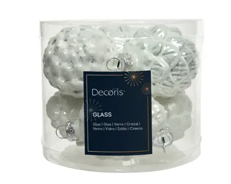 Decoris dennenappel glas 5x7cm 6st winterwit - afbeelding 1