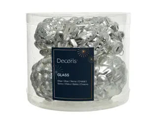 Decoris dennenappel glas 5x7cm 6st zilver - afbeelding 1