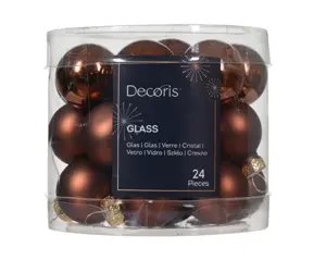 Decoris kerstballen set glas 2.5cm 24st espresso - afbeelding 1