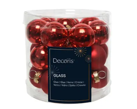 Decoris kerstballen set glas 2.5cm 24st kerstrood - afbeelding 1