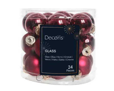 Decoris kerstballen set glas 2.5cm 24st ossenbloed