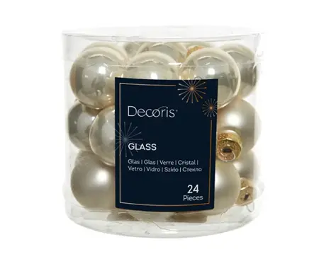 Decoris kerstballen set glas 2.5cm 24st parel