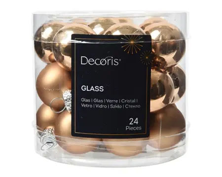 Decoris kerstballen set glas 2.5cm 24st  pecannoot bruin - afbeelding 1