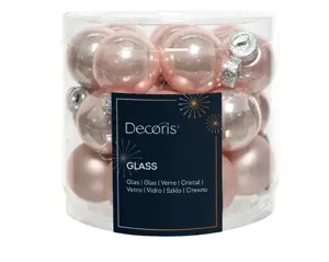 Decoris kerstballen set glas 2.5cm 24st poederroze