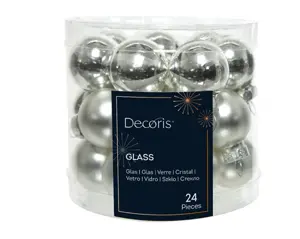 Decoris kerstballen set glas 2.5cm 24st zilver - afbeelding 1