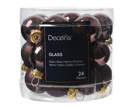 Decoris kerstballen set glas 2.5cm 24st zwarte truffel - afbeelding 1