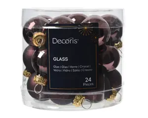 Decoris kerstballen set glas 2.5cm 24st zwarte truffel - afbeelding 1