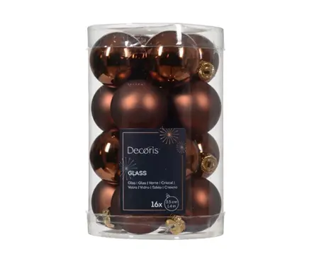 Decoris kerstballen set glas 3.5cm 16st espresso - afbeelding 1