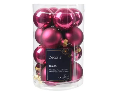 Decoris kerstballen set glas 3.5cm 16st granaatappel - afbeelding 1