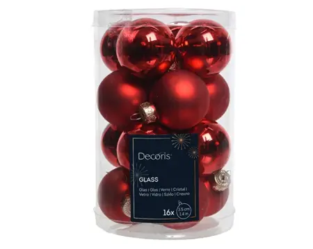 Decoris kerstballen set glas 3.5cm 16st kerstrood