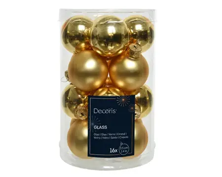 Decoris kerstballen set glas 3.5cm 16st licht goud - afbeelding 1