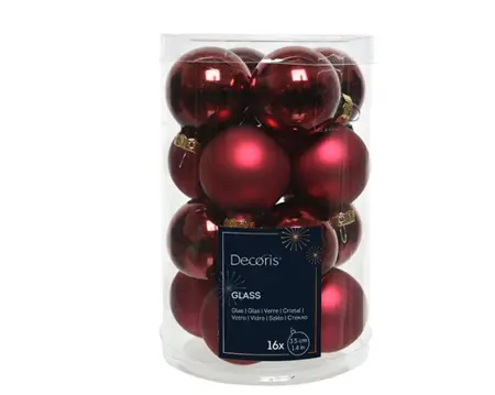 Decoris kerstballen set glas 3.5cm 16st ossenbloed