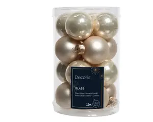 Decoris kerstballen set glas 3.5cm 16st parel