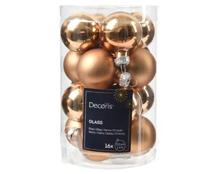 Decoris kerstballen set glas 3.5cm 16st pecannoot bruin - afbeelding 1