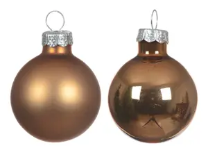 Decoris kerstballen set glas 3.5cm 16st pecannoot bruin - afbeelding 2