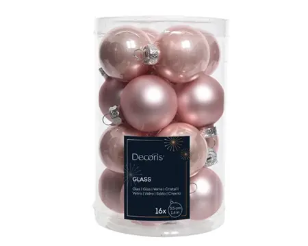 Decoris kerstballen set glas 3.5cm 16st poederroze