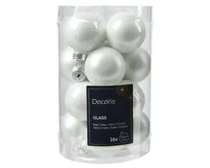 Decoris kerstballen set glas 3.5cm 16st winterwit - afbeelding 1