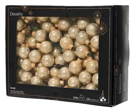 Decoris kerstballen set glas 3cm 144st parel - afbeelding 1