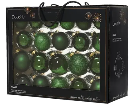 Decoris kerstballen set glas 42st dennengroen - afbeelding 1