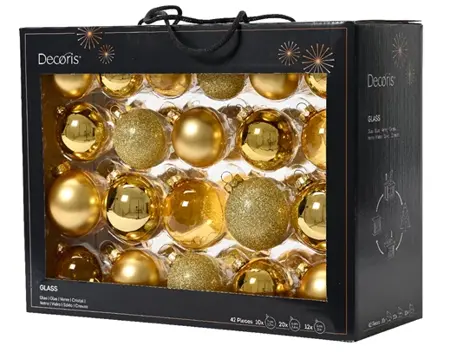 Decoris kerstballen set glas 42st lichtgoud - afbeelding 1