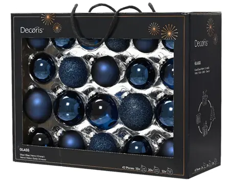 Decoris kerstballen set glas 42st nachtblauw - afbeelding 1