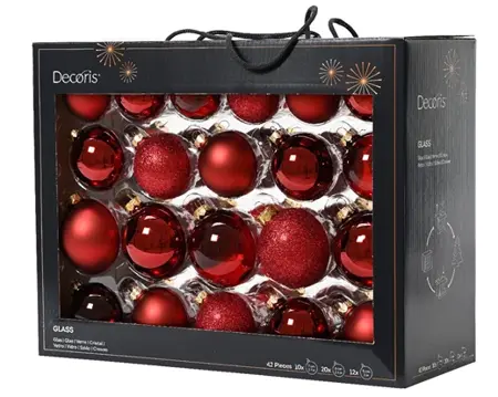 Decoris kerstballen set glas 42st ossenbloed - afbeelding 1