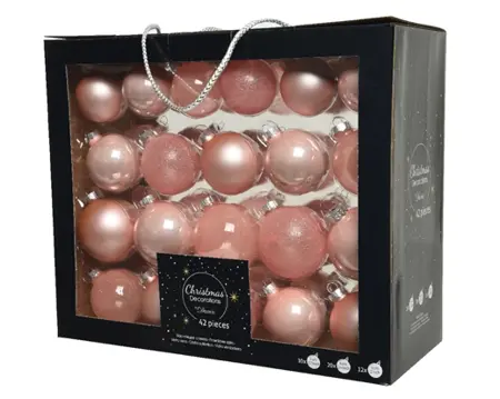 Decoris kerstballen set glas 42st poederroze - afbeelding 1