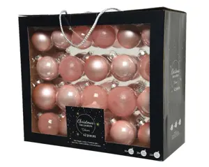 Decoris kerstballen set glas 42st poederroze - afbeelding 1