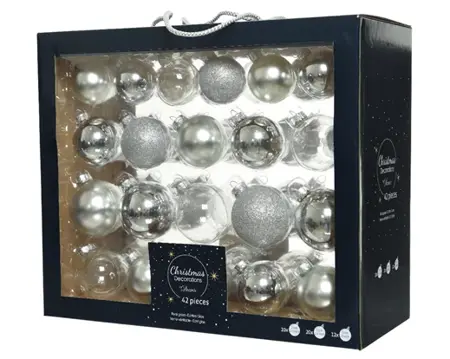 Decoris kerstballen set glas 42st zilver - afbeelding 1