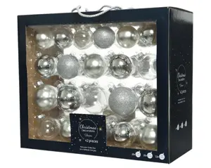 Decoris kerstballen set glas 42st zilver - afbeelding 1