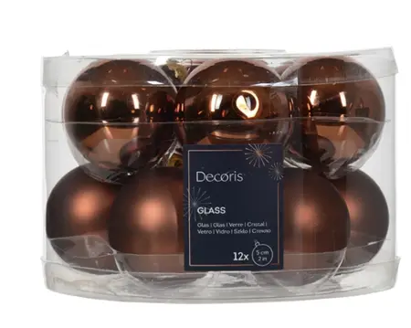 Decoris kerstballen set glas 5cm 12st espresso - afbeelding 1