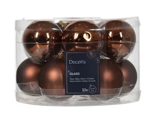 Decoris kerstballen set glas 5cm 12st espresso - afbeelding 1