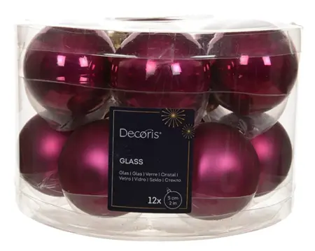 Decoris kerstballen set glas 5cm 12st granaatappel - afbeelding 1