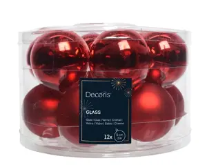 Decoris kerstballen set glas 5cm 12st kerstrood - afbeelding 1