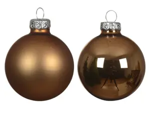 Decoris kerstballen set glas 5cm 12st pecannoot bruin - afbeelding 2