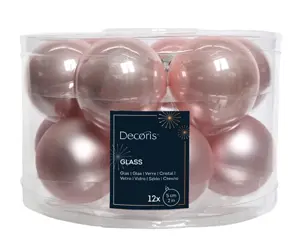 Decoris kerstballen set glas 5cm 12st poederroze