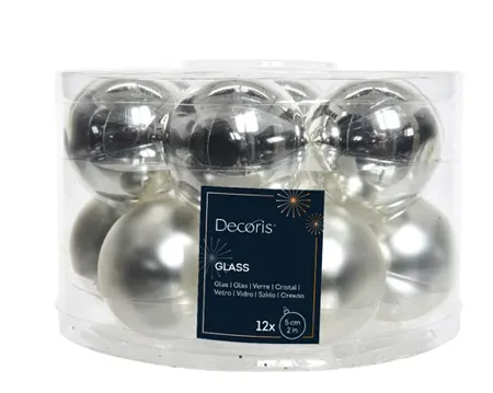 Decoris kerstballen set glas 5cm 12st zilver - afbeelding 1