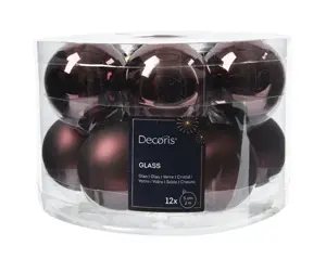 Decoris kerstballen set glas 5cm 12st zwart truffel - afbeelding 1