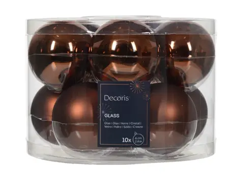 Decoris kerstballen set glas 6cm 10st espresso - afbeelding 1