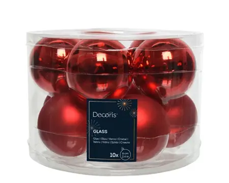 Decoris kerstballen set glas 6cm 10st kerstrood