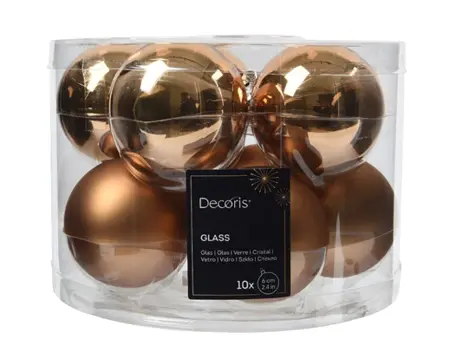 Decoris kerstballen set glas 6cm 10st pecannoot bruin  - afbeelding 1