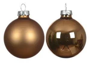 Decoris kerstballen set glas 6cm 10st pecannoot bruin  - afbeelding 2