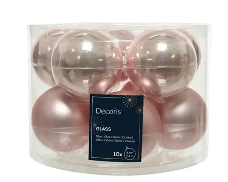 Decoris kerstballen set glas 6cm 10st poederroze