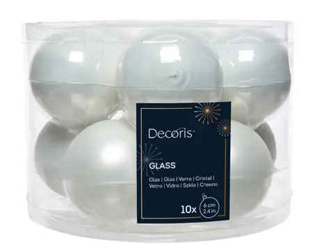 Decoris kerstballen set glas 6cm 10st winterwit