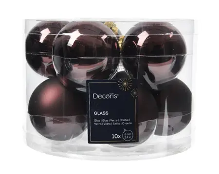 Decoris kerstballen set glas 6cm 10st zwart truffel - afbeelding 1