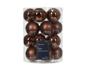 Decoris kerstballen set glas 6cm 20st espresso - afbeelding 1