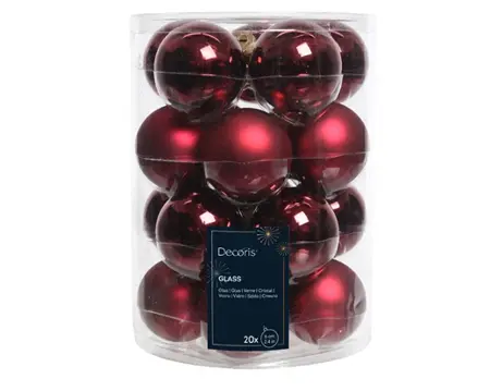 Decoris kerstballen set glas 6cm 20st ossenbloed